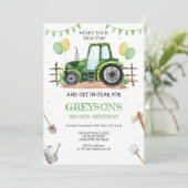 Green Tractor Boy Birthday Invitation 招待状 (スタンド正面)