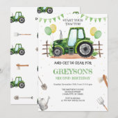 Green Tractor Boy Birthday Invitation 招待状 (正面/裏面)
