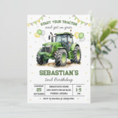Green Tractor Boy Birthday Invitation 招待状 (スタンド正面)