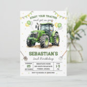 Green Tractor Boy Birthday Invitation 招待状 (スタンド正面)