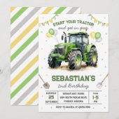 Green Tractor Boy Birthday Invitation 招待状 (正面/裏面)