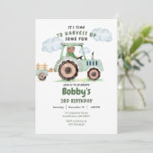 Green Tractor Boys Any Age Birthday Photo Invitati 招待状 (スタンド正面)