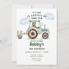 Green Tractor Boys Any Age Birthday Photo Invitati 招待状