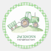 Green Tractor Farm birthday ラウンドシール (正面)