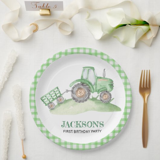 Green Tractor Farm birthday paper plates ペーパープレート (ウェディング)