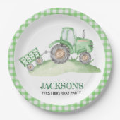 Green Tractor Farm birthday paper plates ペーパープレート (正面)