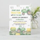Green Tractor Farm Boy Birthday Party 招待状 (スタンド正面)