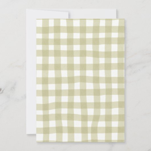 Green Tractor Gingham Coquette Farm Baby Shower 招待状 (裏面)