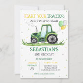 Green Tractor Kids Birthday Invitation 招待状 (正面)