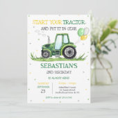 Green Tractor Kids Birthday Invitation 招待状 (スタンド正面)