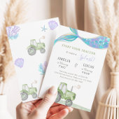 Green Tractor & Mermaid Siblings Joint Birthday 招待状