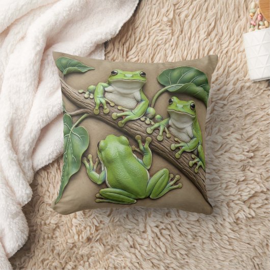 Green Tree Frogs Throw Cushion クッション (ブランケット)