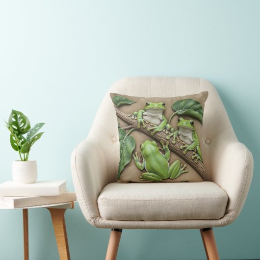 Green Tree Frogs Throw Cushion クッション (椅子)