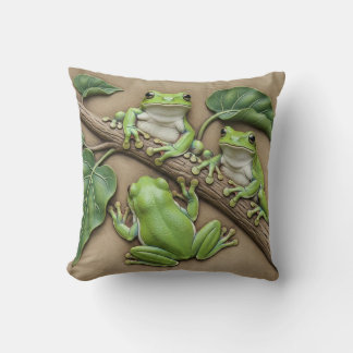 Green Tree Frogs Throw Cushion クッション