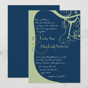 Green Tree Swirls on Midnight Wedding Invitation 招待状