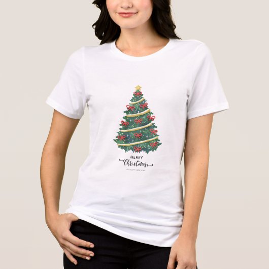 Green Tree with Red Bows トライブレンドTシャツ (正面)