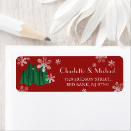 Green Trees Crystal Snowflakes Holiday Mailing  ラベル