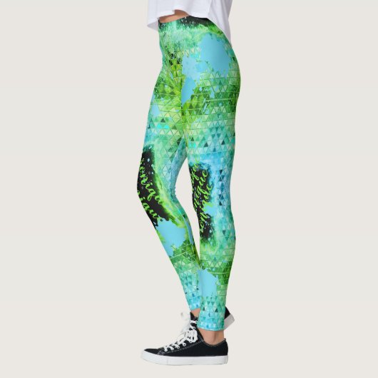 Green Trianglesターコイズ 絵を描 レギンス (左)