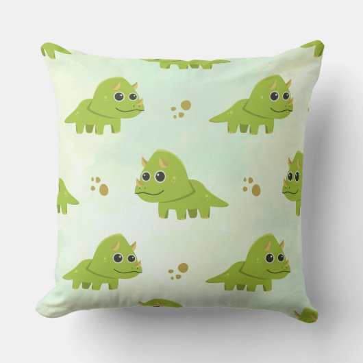 Green Triceratops Baby Boy Nursery Throw Pillow クッション (正面)