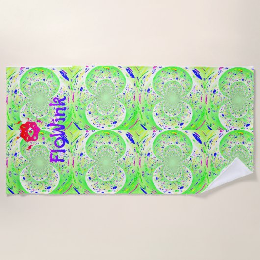 Green Trippy Funky ビーチタオル (正面)
