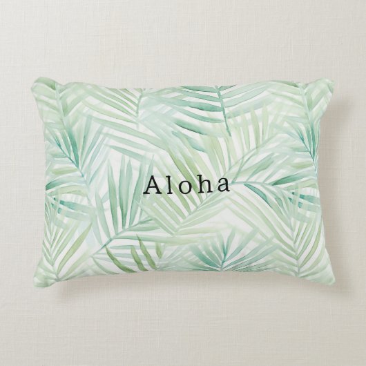 Green Tropical Leaves Aloha アクセントクッション (正面)