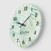 Green Tropical Leaves Aloha ラージ壁時計 (傾斜)