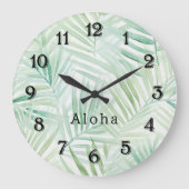 Green Tropical Leaves Aloha ラージ壁時計 (正面)