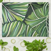 Green Tropical Leaves Art  キッチンタオル (折り畳み)