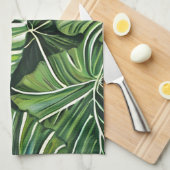 Green Tropical Leaves Art  キッチンタオル (四つ折り)