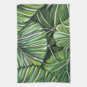 Green Tropical Leaves Art  キッチンタオル (縦)