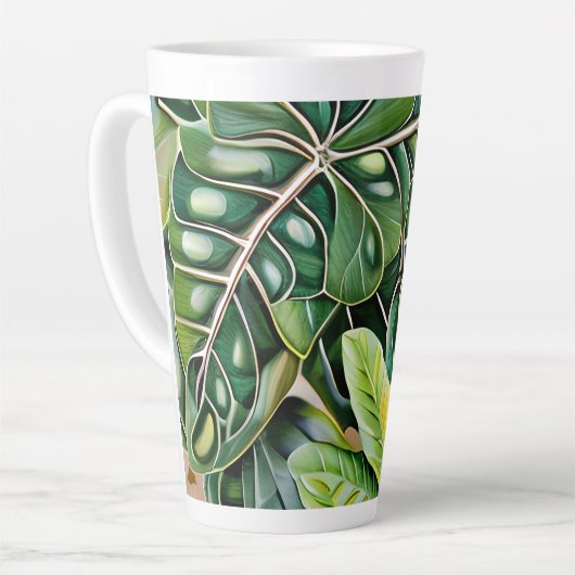 Green Tropical Leaves Housewarming Gift カフェラテマグ (左アングル)