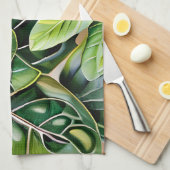 Green Tropical Leaves Housewarming Gift キッチンタオル (四つ折り)