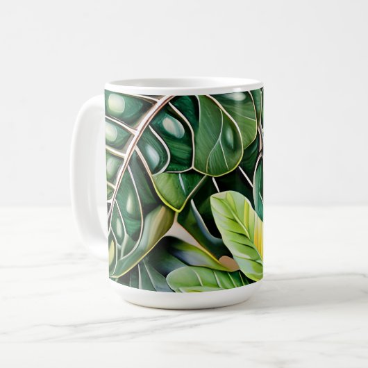 Green Tropical Leaves Housewarming Gift コーヒーマグカップ (正面左)