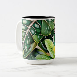 Green Tropical Leaves Housewarming Gift ツートーンマグカップ