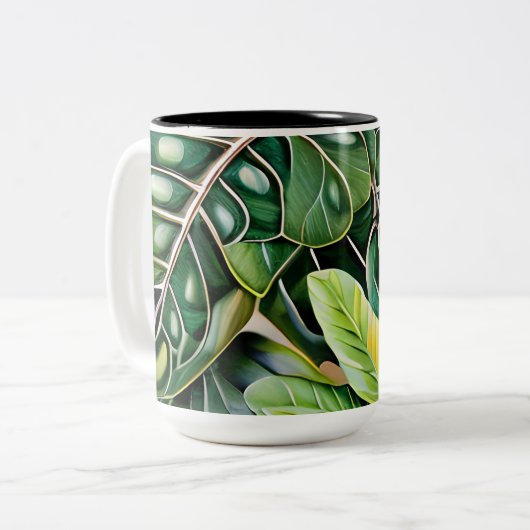Green Tropical Leaves Housewarming Gift ツートーンマグカップ (正面左)