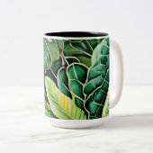 Green Tropical Leaves Housewarming Gift ツートーンマグカップ (正面右)