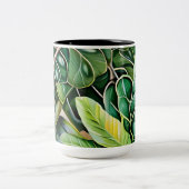 Green Tropical Leaves Housewarming Gift ツートーンマグカップ (中央)