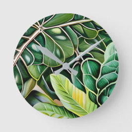 Green Tropical Leaves Housewarming Gift ラウンド壁時計