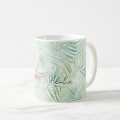 Green Tropical Leaves Starfish コーヒーマグカップ (正面右)
