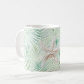 Green Tropical Leaves Starfish コーヒーマグカップ (正面左)