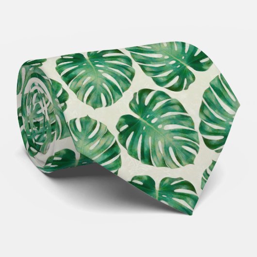 Green Tropical Monstera Leaves  ネクタイ (ロール)