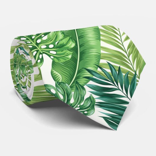 Green Tropical Palm Banana Monstera Leaves ネクタイ (ロール)