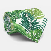 Green Tropical Palm Banana Monstera Leaves ネクタイ (ロール)