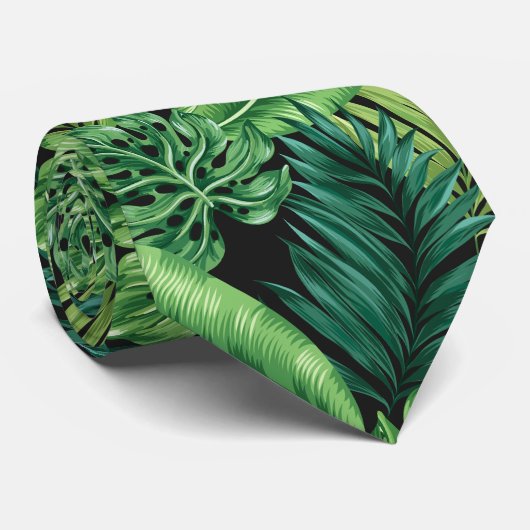 Green Tropical Palm Banana Monstera Leaves ネクタイ (ロール)