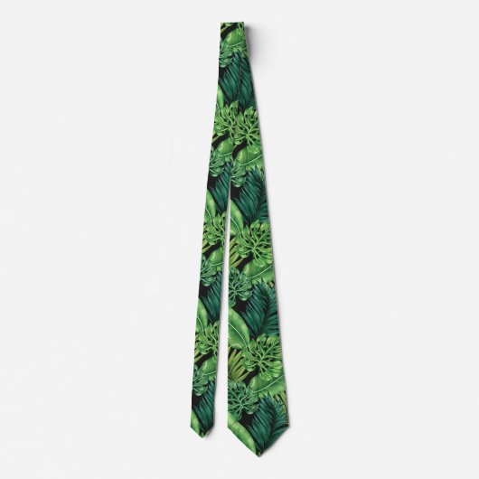 Green Tropical Palm Banana Monstera Leaves ネクタイ (裏面)