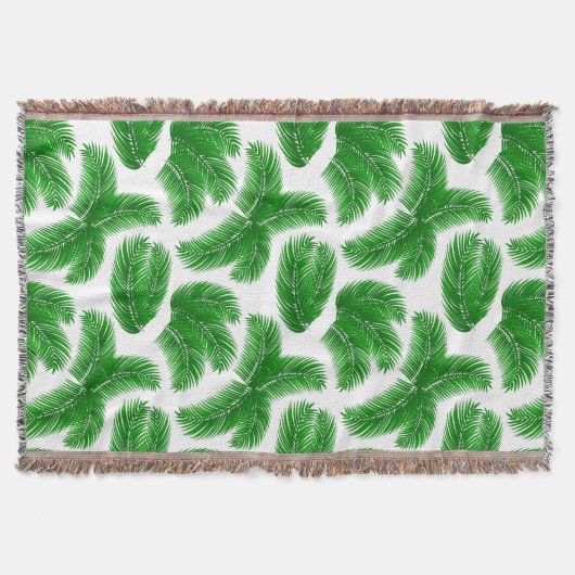 Green Tropical Palm Fronds on White スローブランケット (正面)