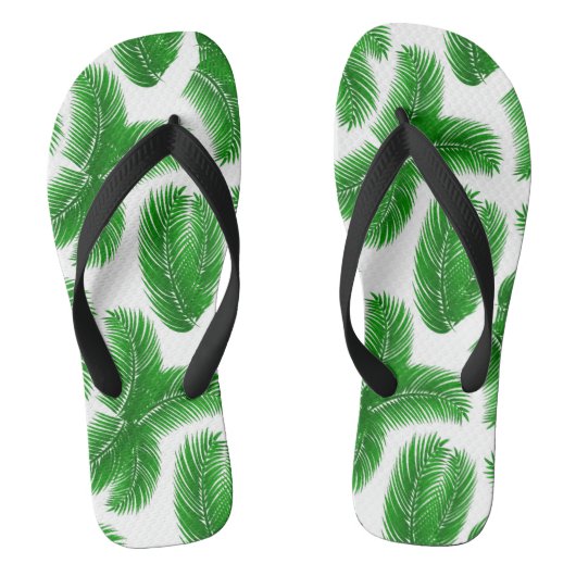 Green Tropical Palm Leaf Pattern ビーチサンダル (フットベッド)