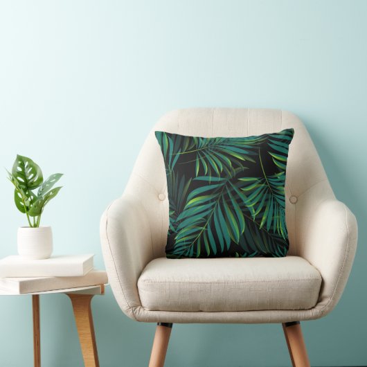 Green tropical palm leaves. Seamless pattern graph クッション (椅子)