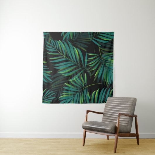 Green tropical palm leaves. Seamless pattern graph タペストリー (インサイチュ(横))