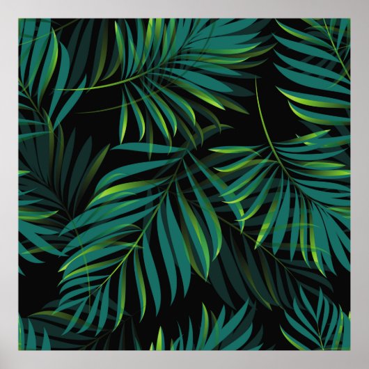 Green tropical palm leaves. Seamless pattern graph ポスター (正面)